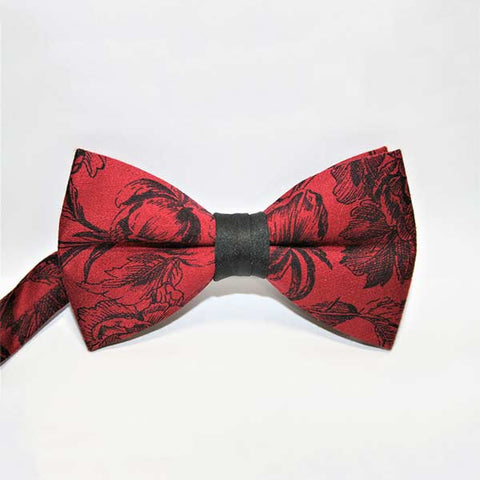 Floral Black & Red Garnet Bow tie