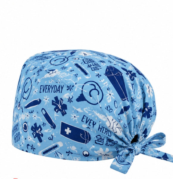 Medical Print Light Blue Surgical Cap