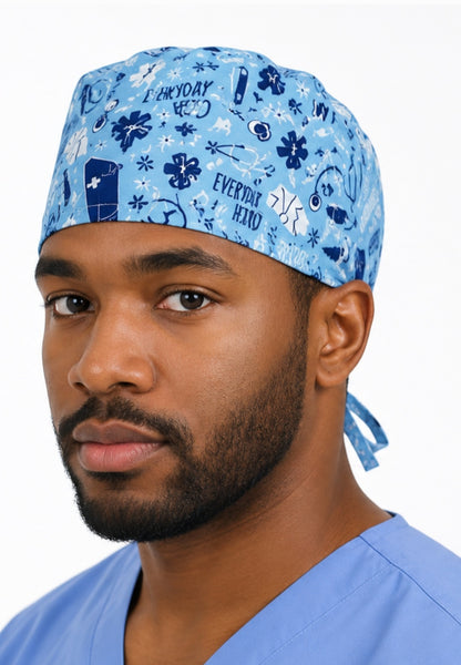Medical Print Light Blue Surgical Cap