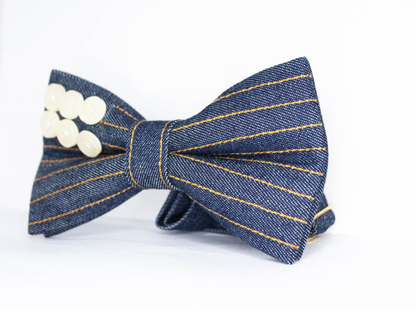Blue Denim with Buttons Adult Bow Tie