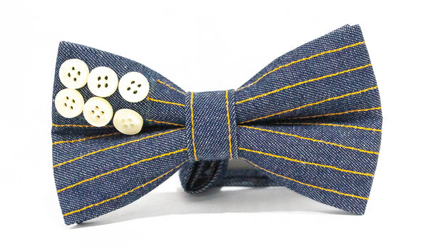 Blue Denim with Buttons Adult Bow Tie