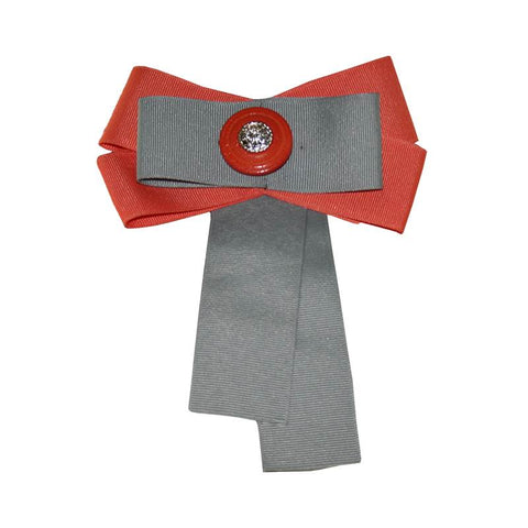 Front View of a Grey And Orange Bow Brooch